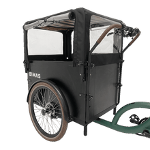 Load image into Gallery viewer, A product of the Bimas Rain Tent for the Bimas eCargo 3.3 Economy and Premium models. Photo taken from the rear left.