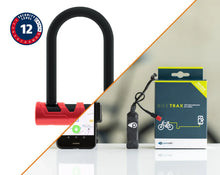 Load image into Gallery viewer, An image showcasing an E-Bike Security Pack, with a BikeTrax GPS tracker and a heavy-duty Abus lock, against a white background.
