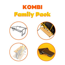 Load image into Gallery viewer, An image showing the four products that form the Yuba Kombi Family Pack, including Monkey Bars, Sideboards, Deck and Mini Soft Spots.