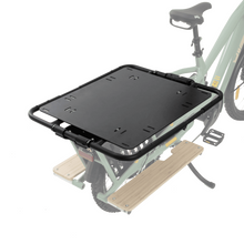 Load image into Gallery viewer, A product image highlighting the black Yuba CarryAll rack on the back of a Yuba Longtail electric cargo bike