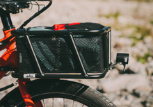 Load image into Gallery viewer, A photo of a Yuba Stuff Rack front basket attached to a Yuba longtail cargo bike.