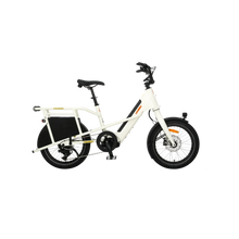 Load image into Gallery viewer, White e-bike with black accents on a white background