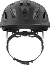 Load image into Gallery viewer, Abus Urban-I 3.0 cycle helmet product image. This view shows the front the of helmet, with the velvet black colour variant.
