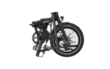 Load image into Gallery viewer, A folded black folding ebicycle on a white background
