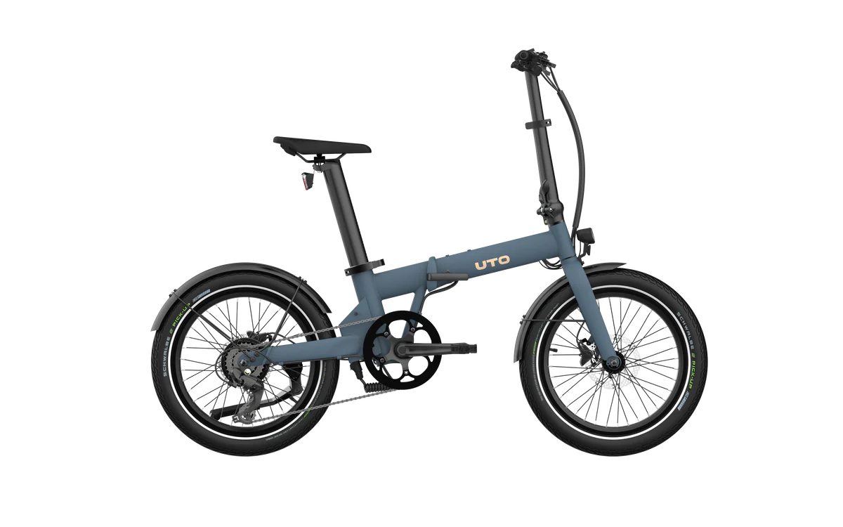 Blue folding bike on a white background