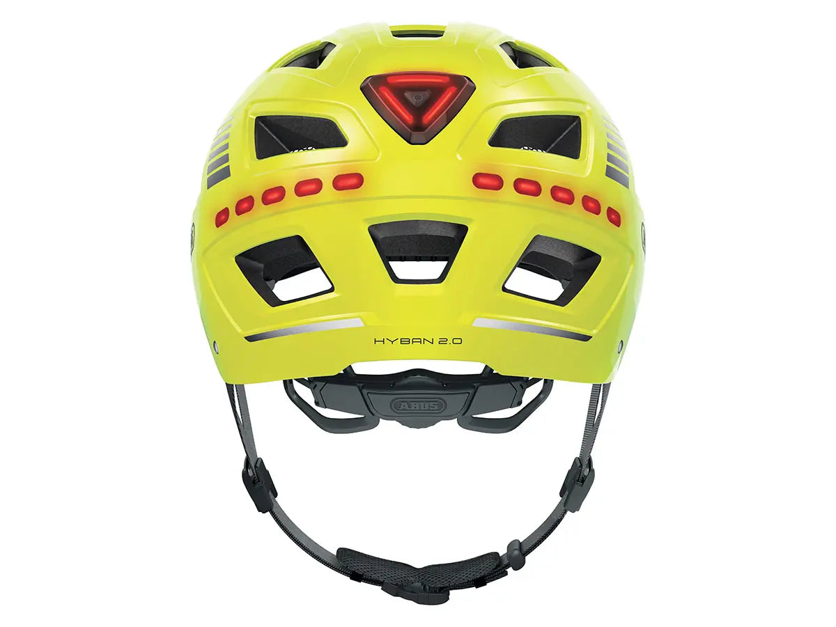 Yellow helmet with reflective elements on a white background