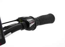Load image into Gallery viewer, A product image of the Veloci Hopper folding electric bike from LeaseBike by Bleeper, showing a close-up of the gear shifting mechanisms on the right side of the handlebar. 
