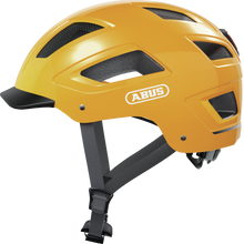 Load image into Gallery viewer, A product image of the Abus Hyban 2.0 cycle safety helmet, showing the colour option for Iconic Yellow.
