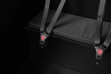 Load image into Gallery viewer, A close up of the bench cushions and seat belts inside the Bimas eCargo 3.3 Premium electric cargo bike.
