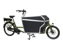 Load image into Gallery viewer, A Dolly Professional electric Cargo bike with a black weatherproof 
storage box on a white background.
