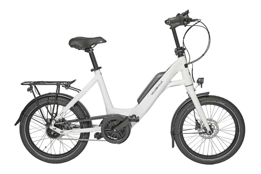 A product image of the VELO DE VILLE KEB compact electric bike, showing the Pure White frame colour.