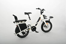 Load image into Gallery viewer, White electric bike with black seat and tires on a light gray background
