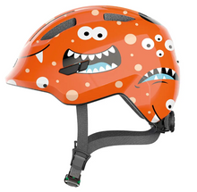 Load image into Gallery viewer, A product image of the Abus Smiley 3.0 children's bicycle helmet with the orange monster colour.
