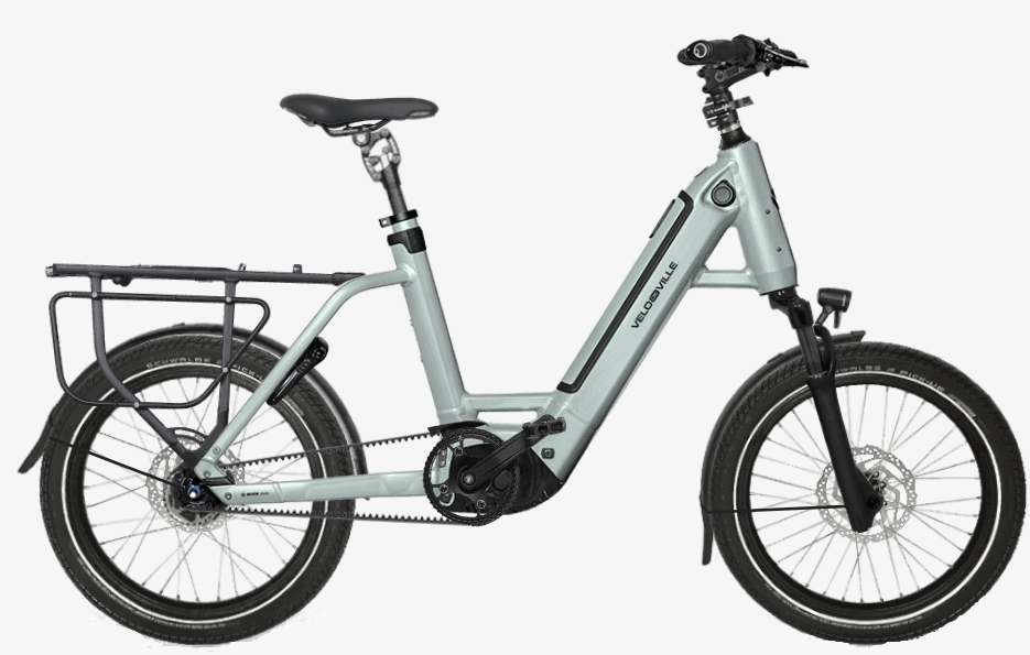 A product image of the VELO DE VILLE KEB compact electric bike, showing the grey frame colour.