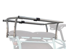 Load image into Gallery viewer, Close-up of detachable gray safety bars with padded grips for mounting on an electric cargo bike rear rack to secure kids.
