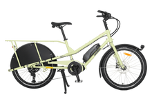 Load image into Gallery viewer, Yuba Kombi EP5 electric longtail cargo bike with no accessories. The frame colour is mint green. 

