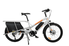 Load image into Gallery viewer, A product image of the Yuba Kombi E5 electric longtail cargo bike which can be hired from LeaseBike. The photo shows the right side of the cargo bike. 
