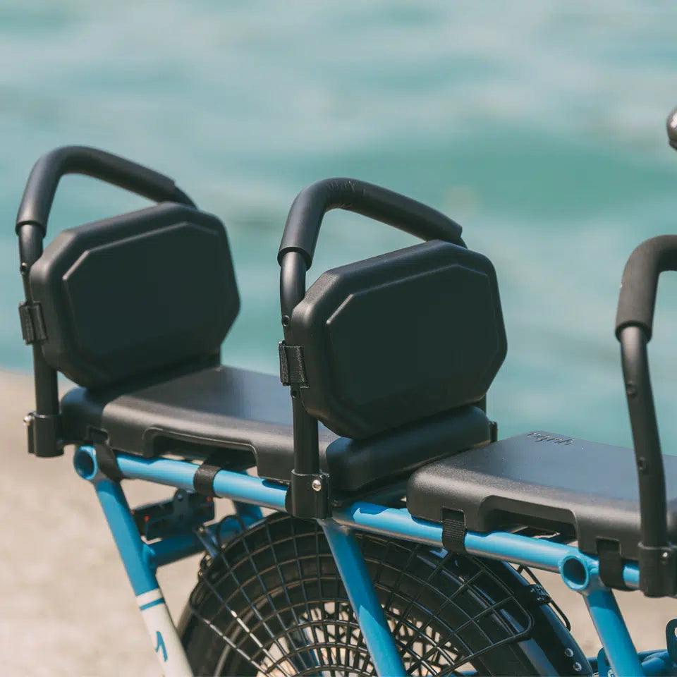 A product image of the Yuba Backrest showing two backrests mounted on two Yuba Crests.