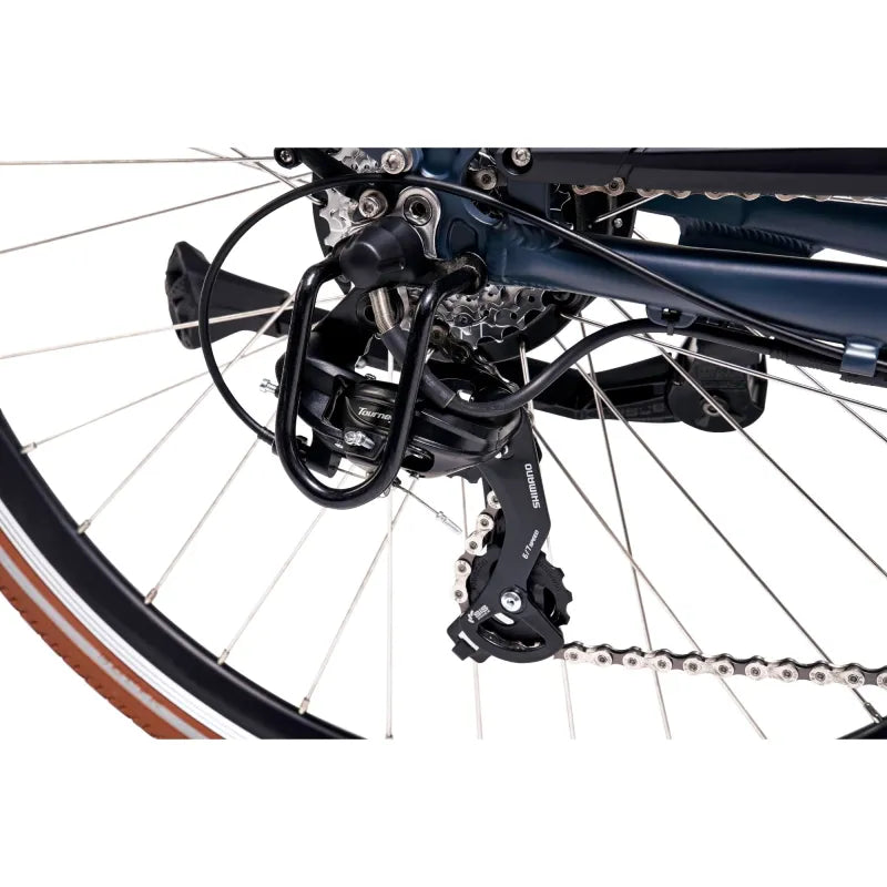 Product image of the Beaufort Electric Bike which is available to lease from Bleeper. Close-up photo of the rear derailer.