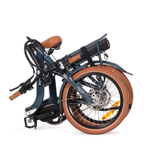 Load image into Gallery viewer, Beaufort Billie folding electric bike product photo with the bike in its folded configuration, featuring the "rackley grey" frame colour.
