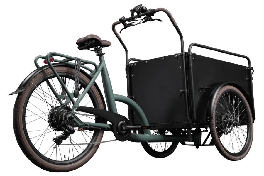 A product image of the Bimas eCargo 3.3 Economy electric cargo bike, showing the back and right side of the cargo bike from a rear angle.