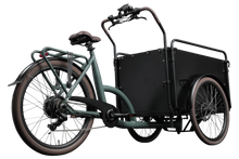 Load image into Gallery viewer, A product image of the Bimas eCargo 3.3 Economy electric cargo bike, showing the back and right side of the cargo bike from a rear angle.
