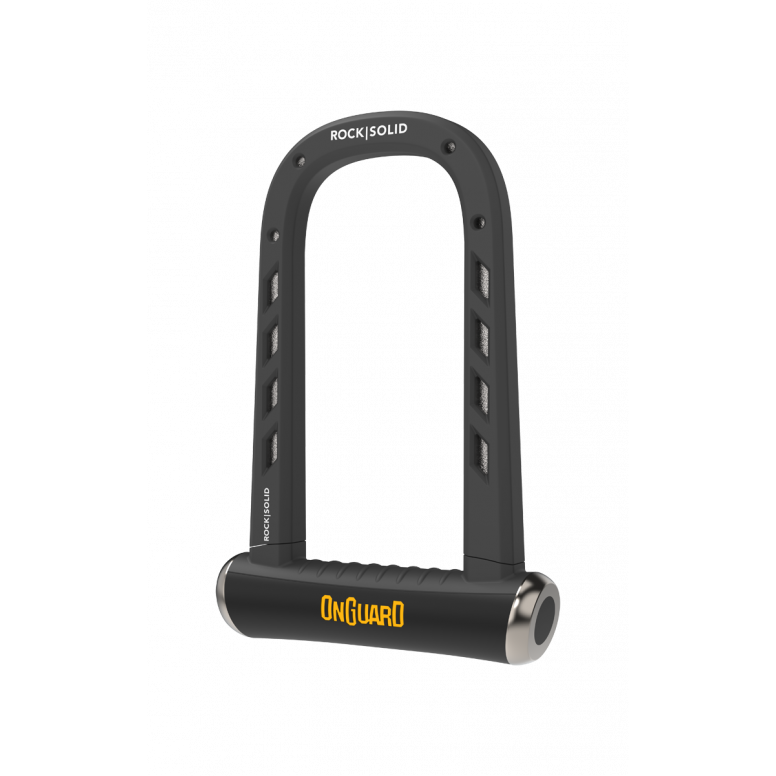 Black U-shaped lock with 'OnGuard' branding on a white background